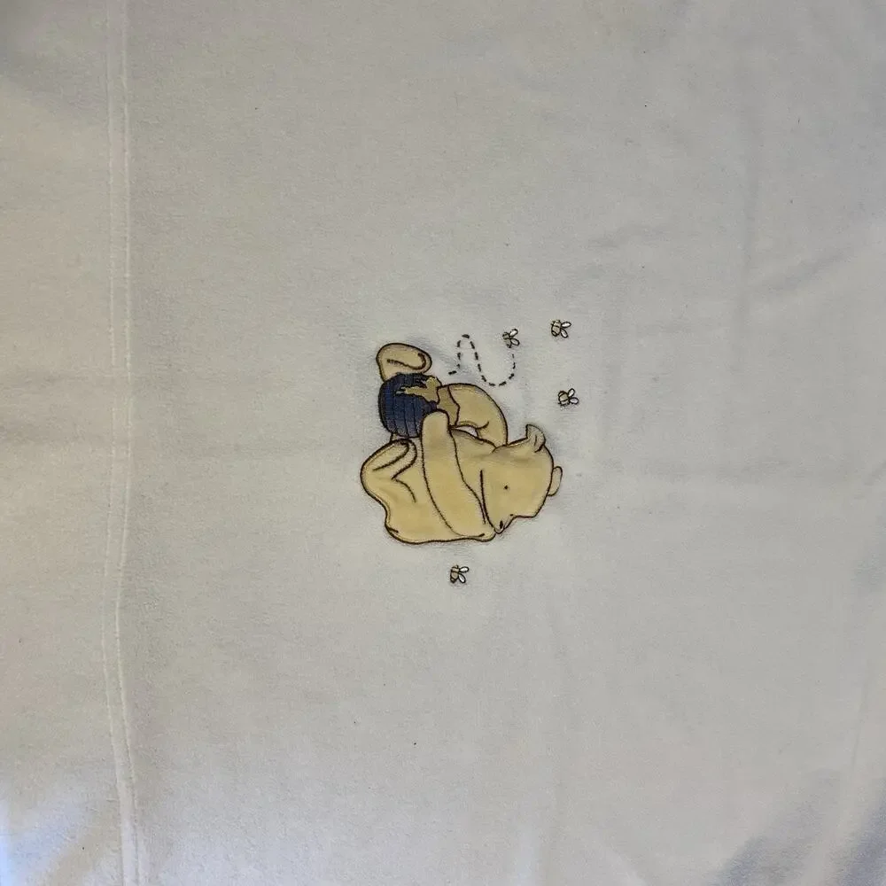 VTG Disney Classic Pooh White Plush Bear Baby Blanket OS Baby Kids 37”x29”